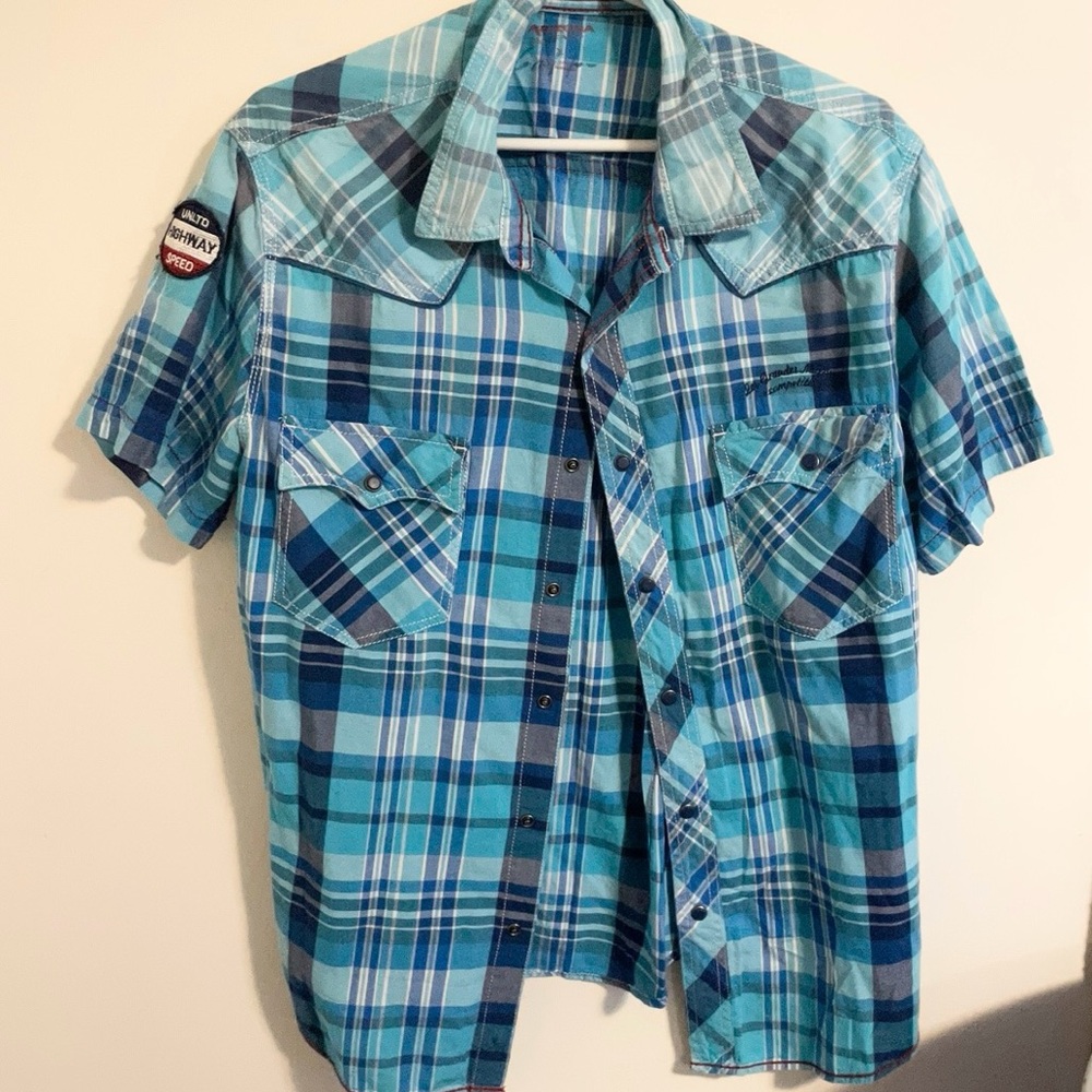Sz XL men Arizona jeans Blue Plaid Men's Shirt
